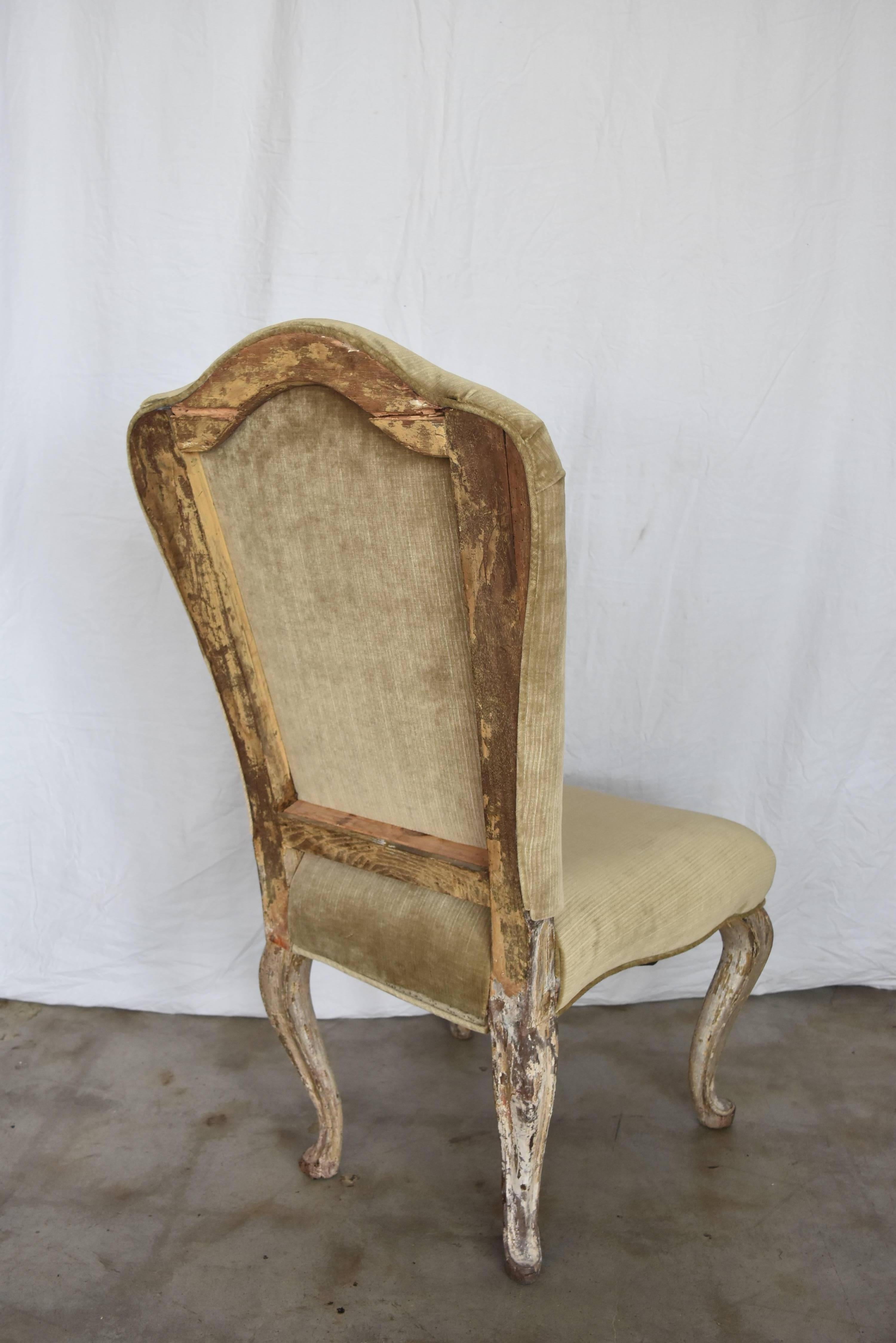 18th Century Italian Silver Leaf Dining Chair with Velvet Upholstery In Good Condition For Sale In Houston, TX