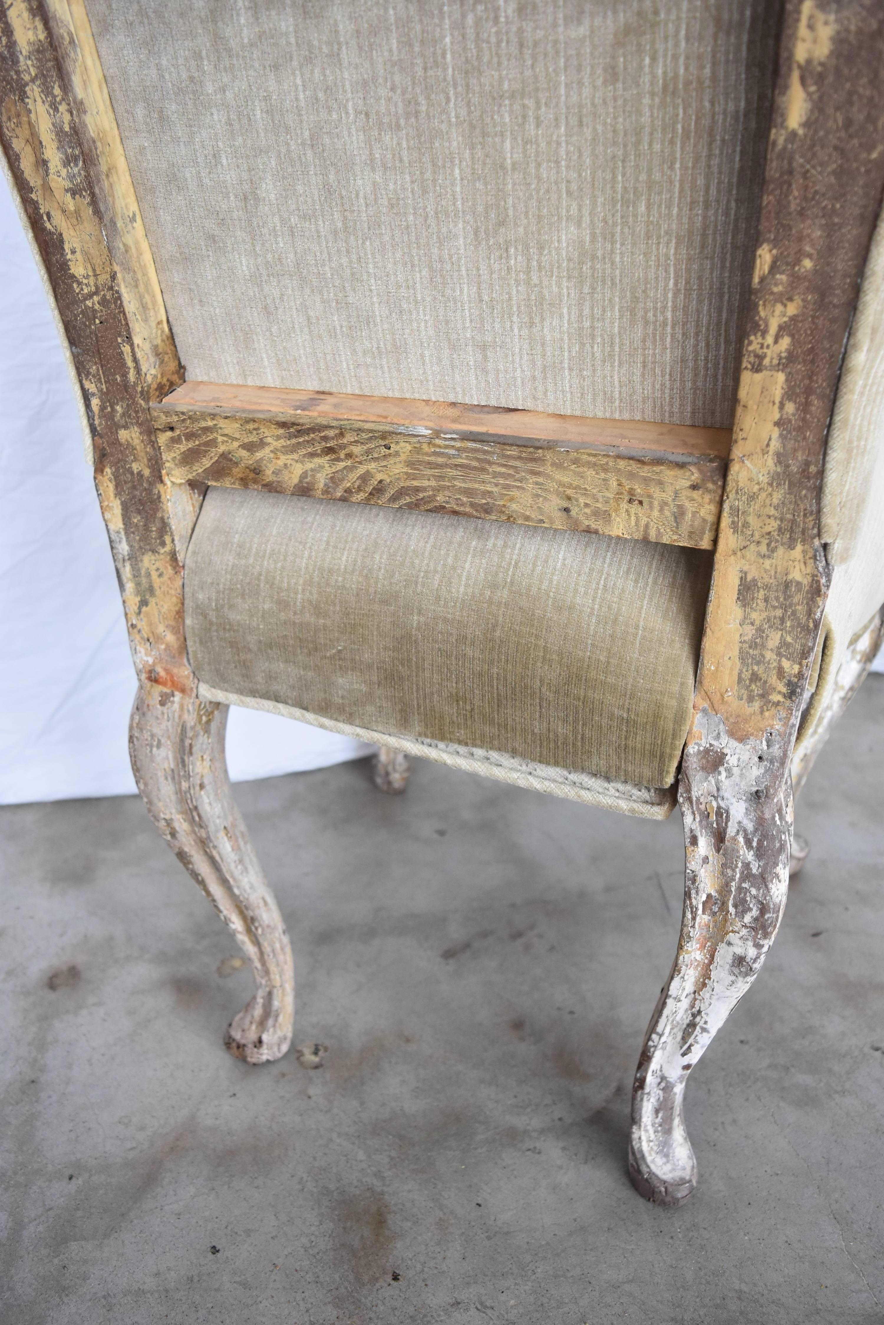 18th Century and Earlier 18th Century Italian Silver Leaf Dining Chair with Velvet Upholstery For Sale