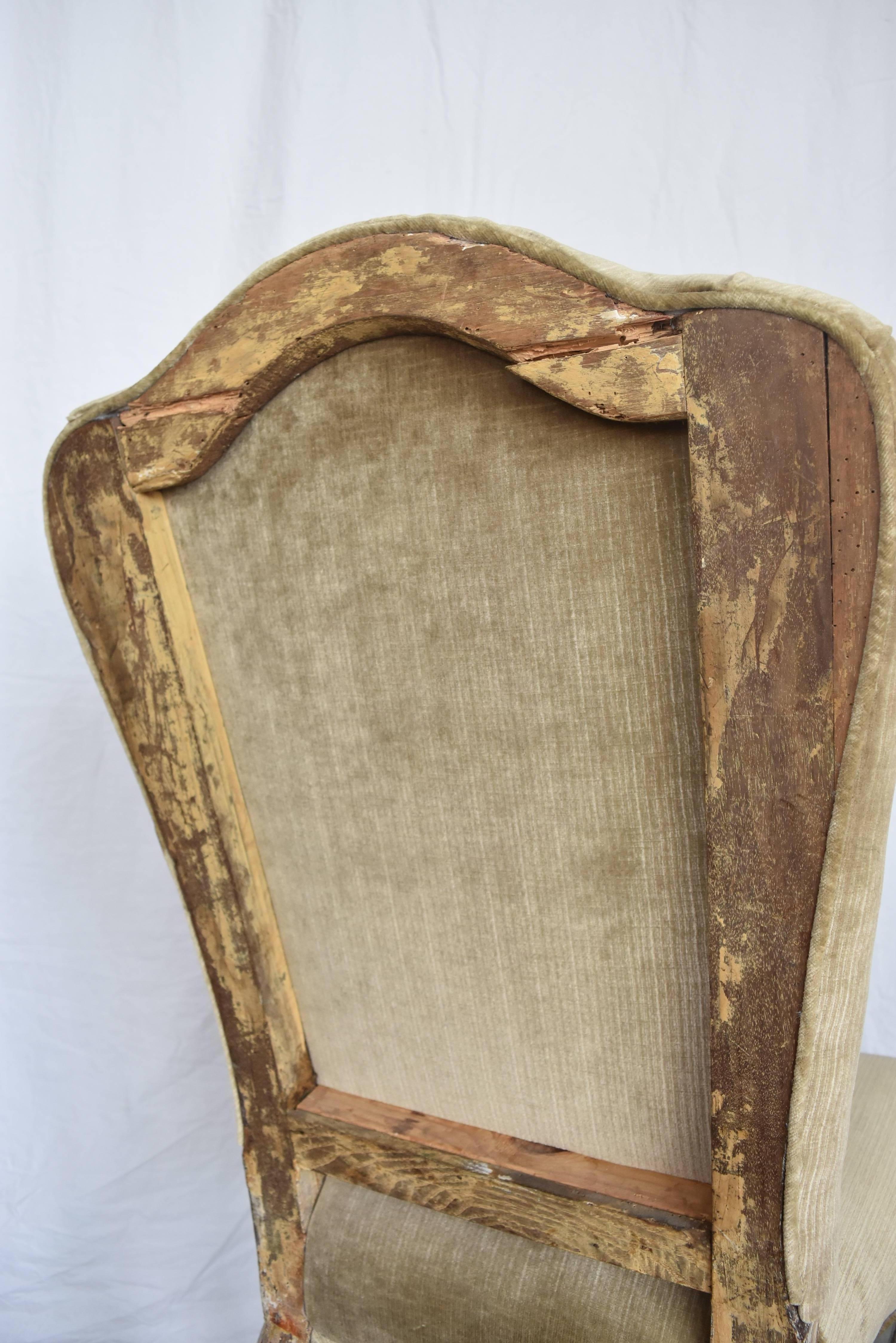 18th Century Italian Silver Leaf Dining Chair with Velvet Upholstery For Sale 1