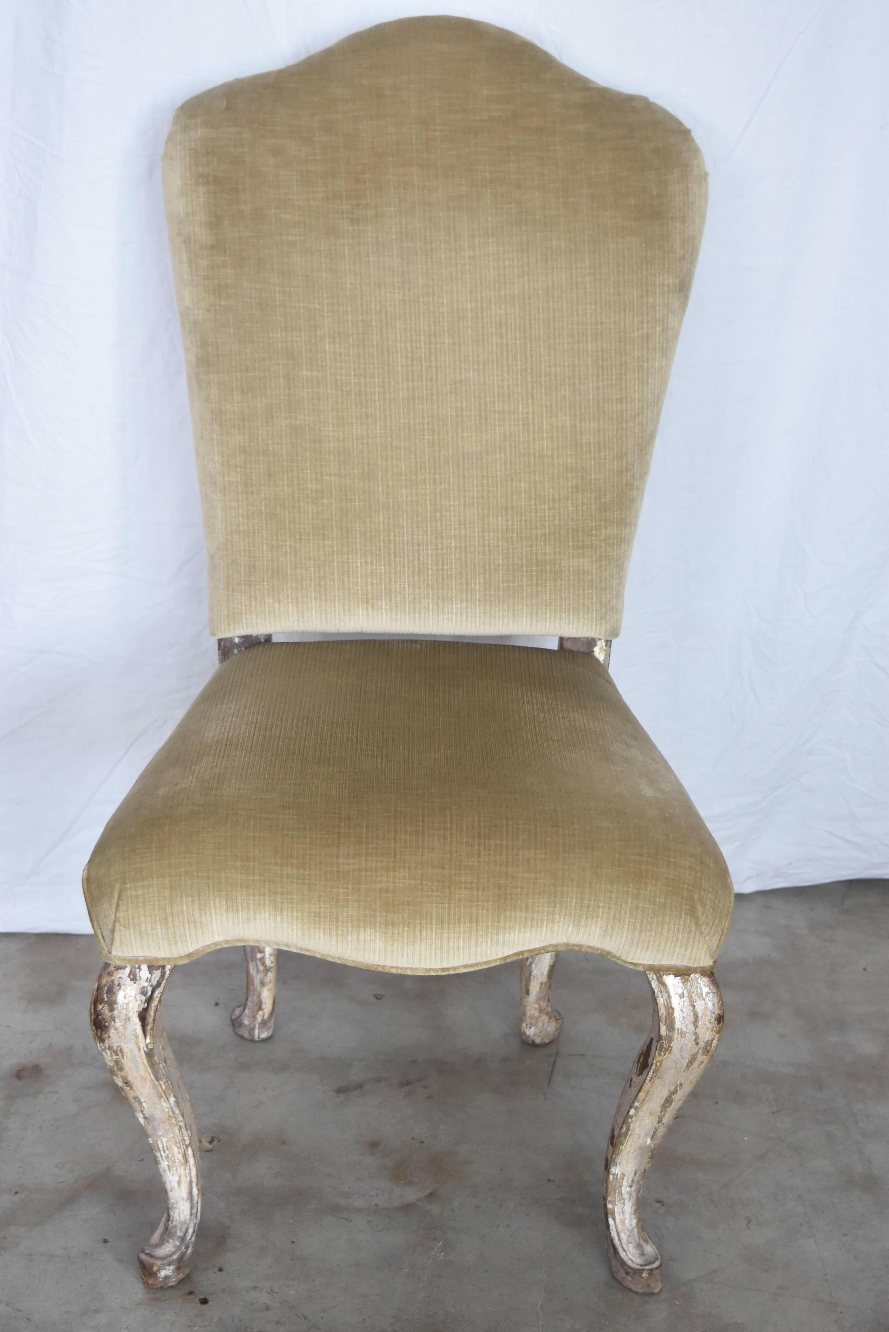 18th Century Italian Silver Leaf Dining Chair with Velvet Upholstery For Sale 4