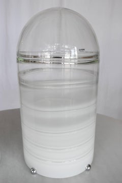 Italian Vintage 1970s White Clear Blown Murano Glass Lamps by Alfredo Barbini