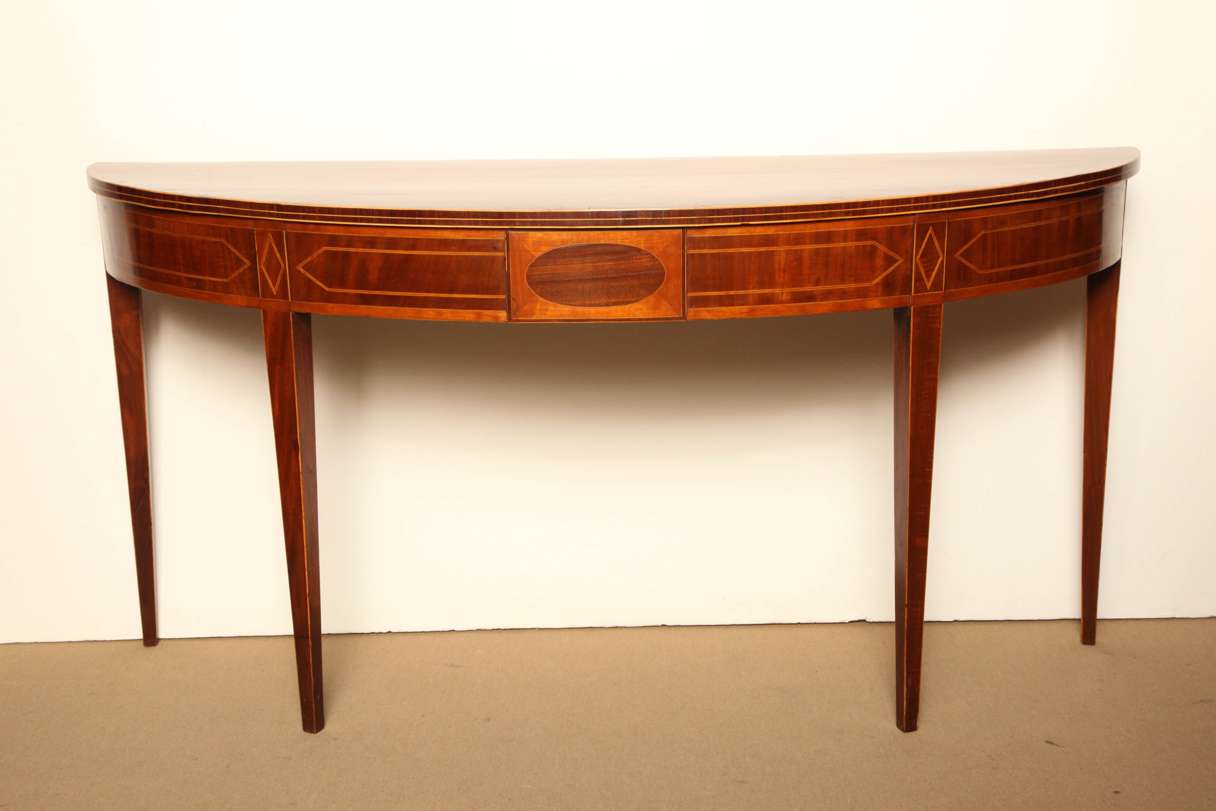 Exceptional Early 19th Century Inlaid Mahogany "D" End Console