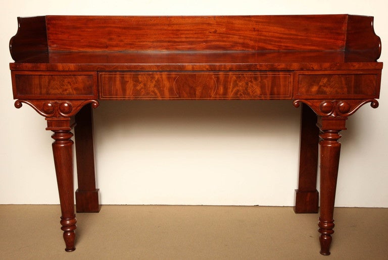 Irish William IV Console- Serving Table in Mahogany, Single Drawer