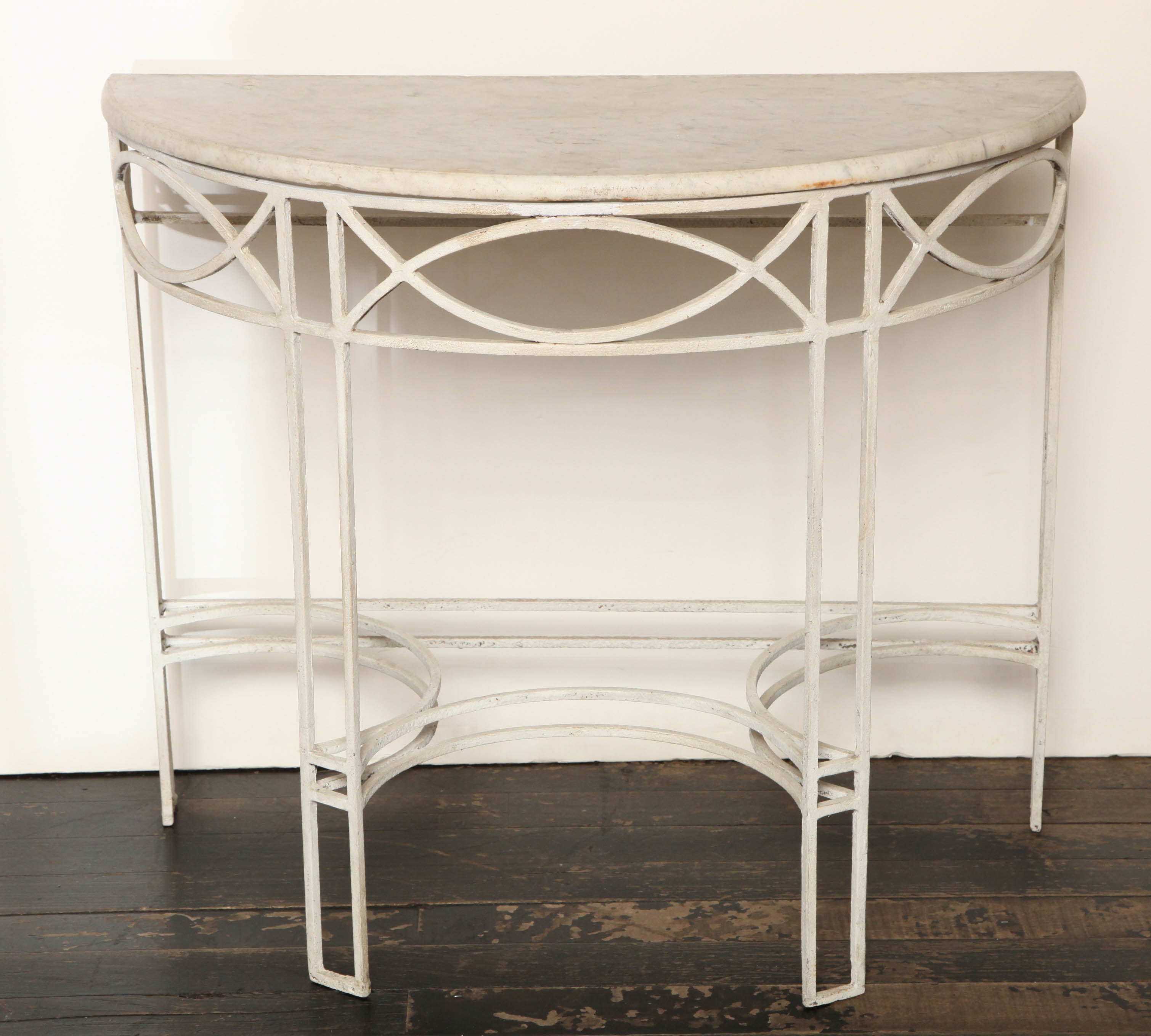 1930s English Deco Marble and Iron Demilune Console