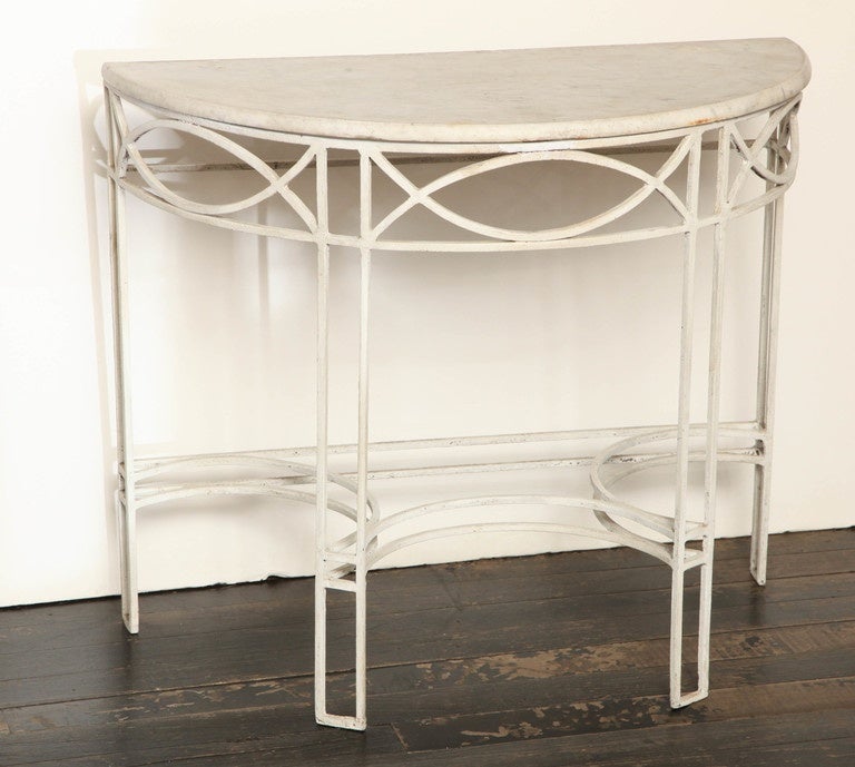 1930s English Deco Iron and Marble Demilune Console