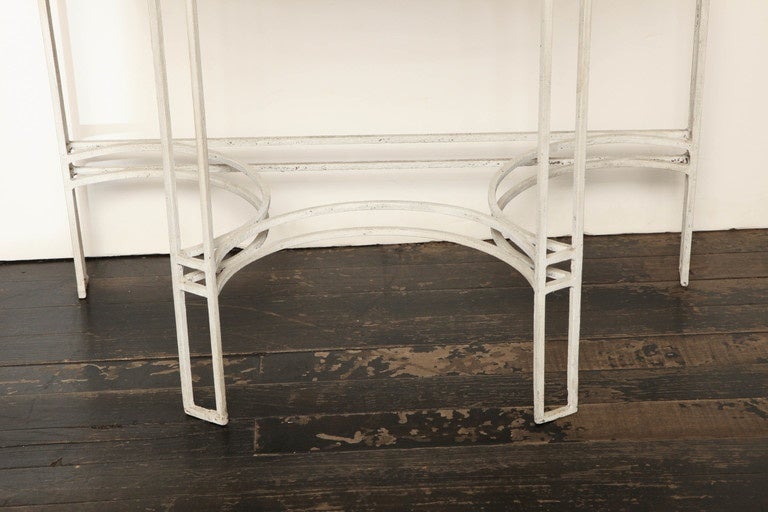 Art Deco 1930s English Deco Marble and Iron Demilune Console