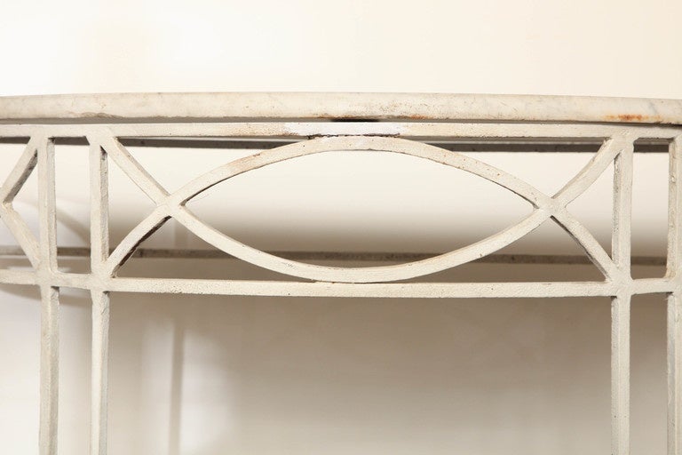 1930s English Deco Marble and Iron Demilune Console In Excellent Condition In New York, NY