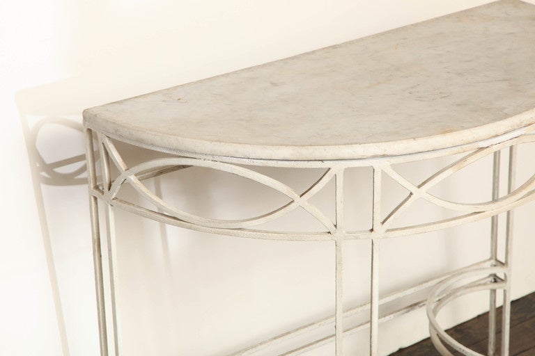 1930s English Deco Marble and Iron Demilune Console 2