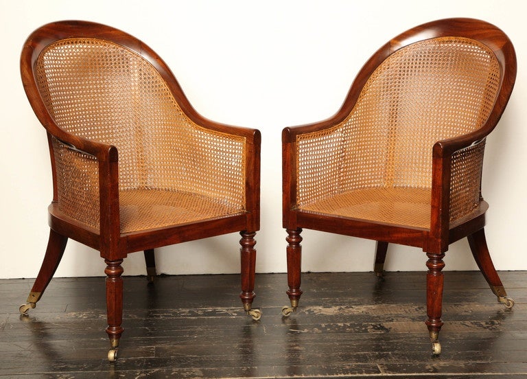 Pair of Early 19th Century English, Mahogany and Caned Armchairs 1