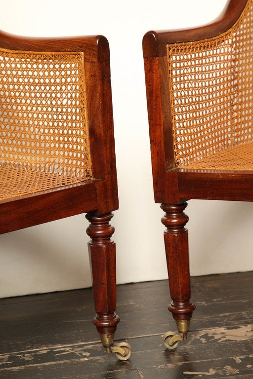 Pair of Early 19th Century English, Mahogany and Caned Armchairs 2