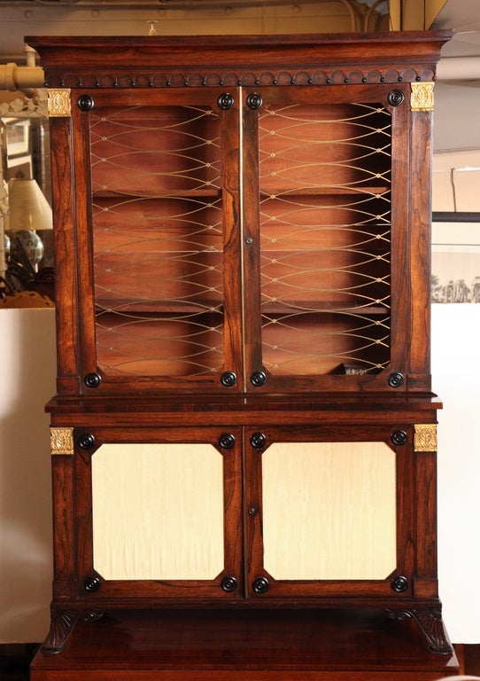 Early 19th Century English Regency Two-Door Bookcase Over Two Door Cabinet Containing Six Drawers