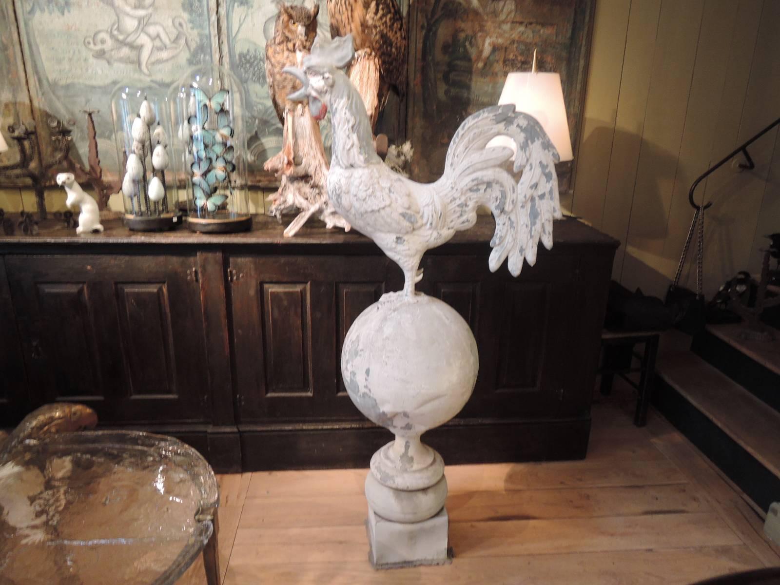 French Rare Rooster Finial, in Zinc, France, 1900