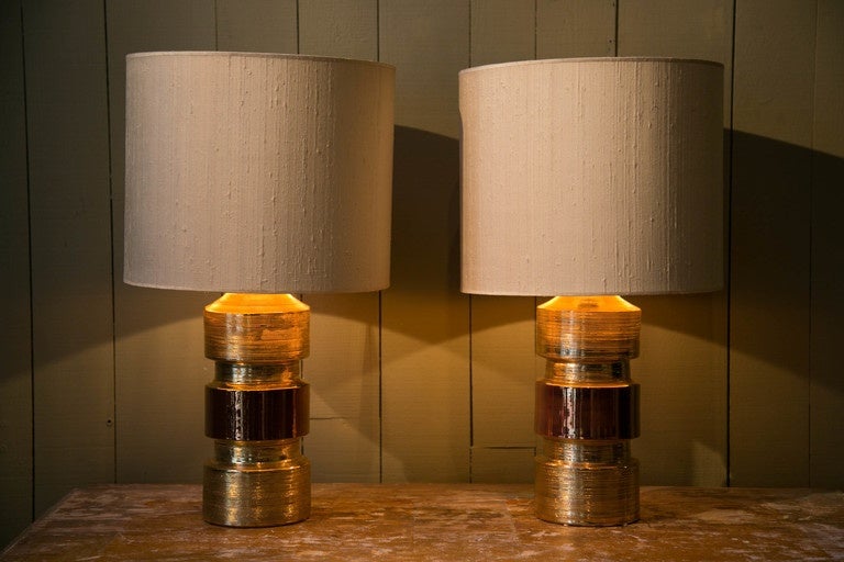 Pair of Glazed Ceramic Table Lamps by Bitossi for Bergboms