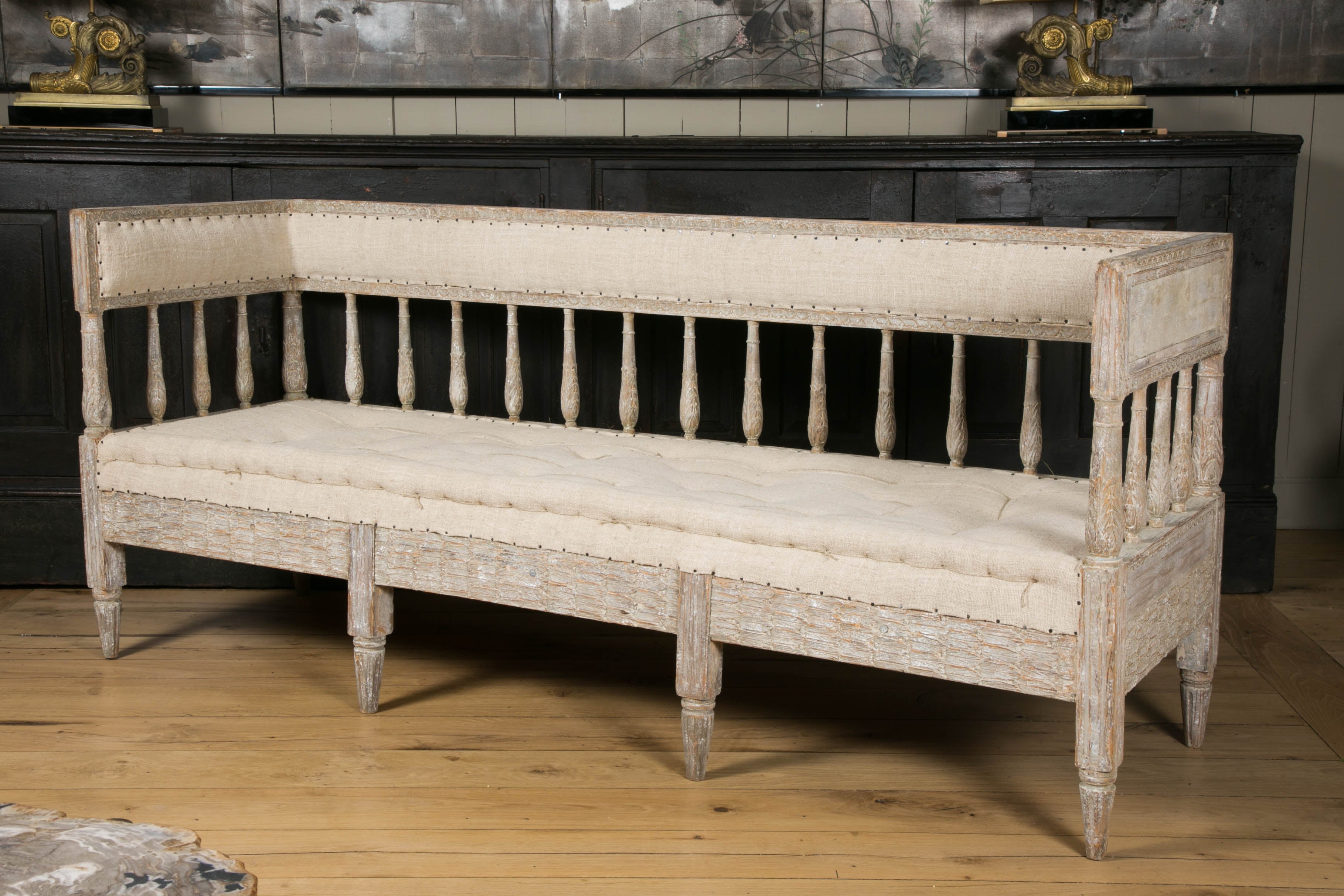 Swedish 19th Century Gustavian Sofa, from Sweden with Light Blue Patina