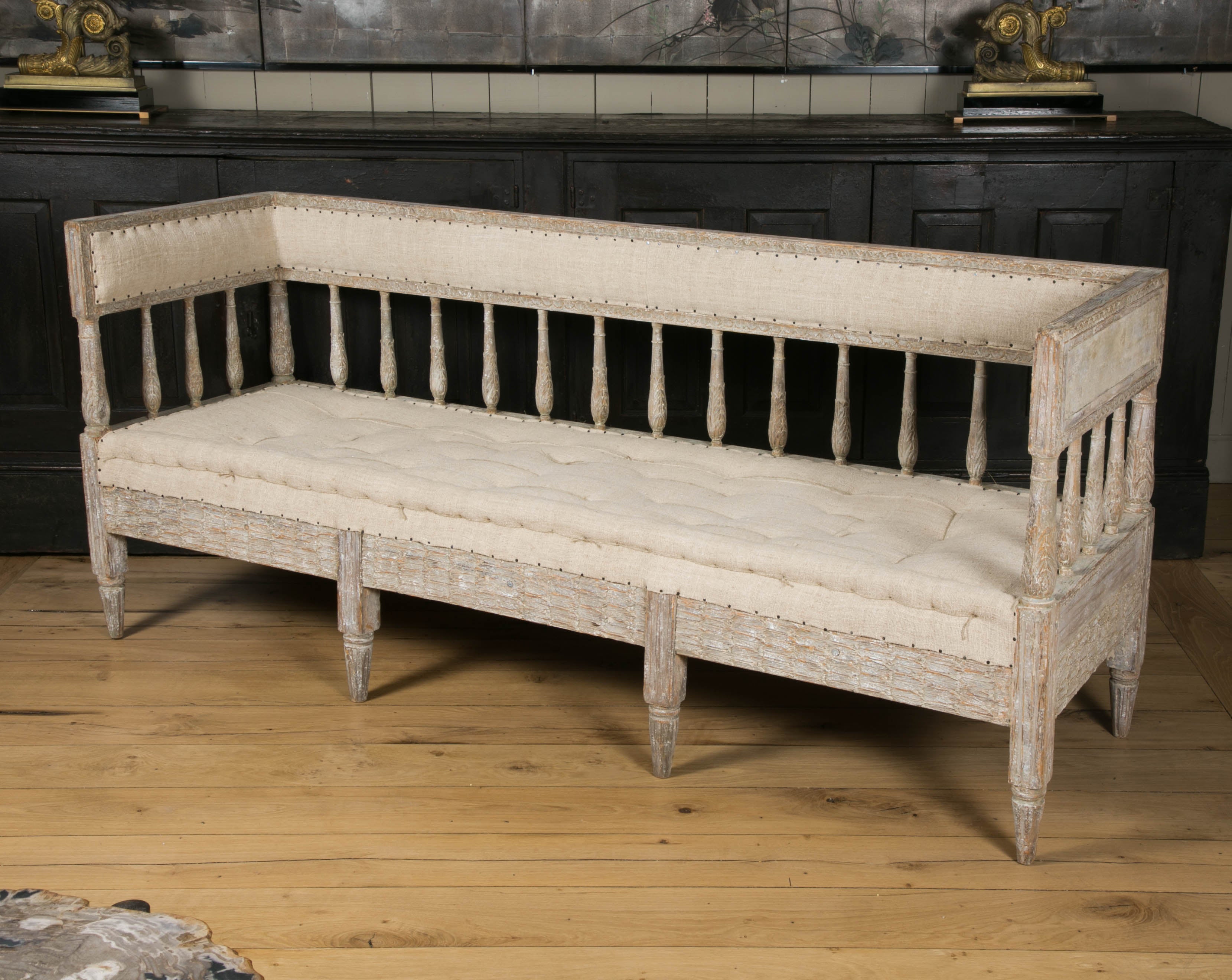 Painted 19th Century Gustavian Sofa, from Sweden with Light Blue Patina