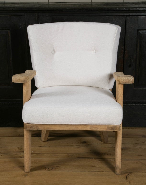 French Pair of small armchairs by GUILLERME & CHAMBRON in clear soaped oak ca.1960