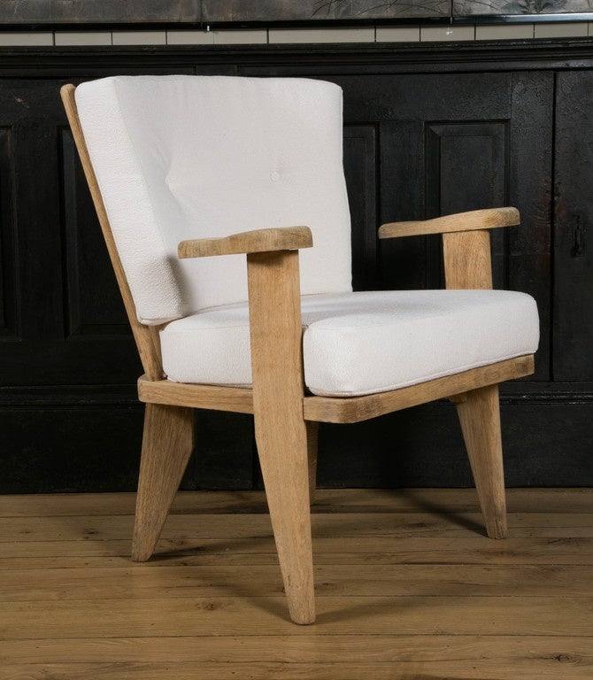 Pair of small armchairs by GUILLERME & CHAMBRON in clear soaped oak ca.1960 In Excellent Condition In Paris, FR