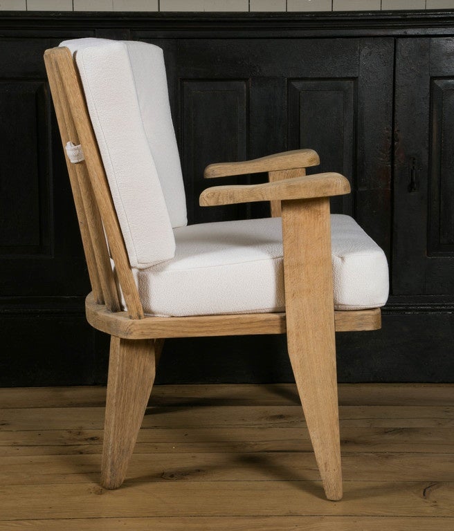 Oak Pair of small armchairs by GUILLERME & CHAMBRON in clear soaped oak ca.1960
