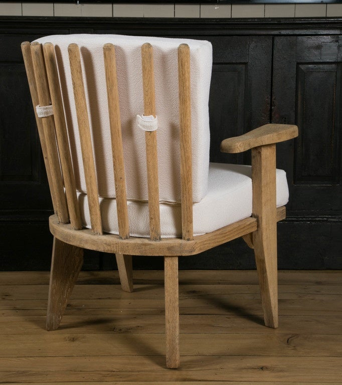 Pair of small armchairs by GUILLERME & CHAMBRON in clear soaped oak ca.1960 1