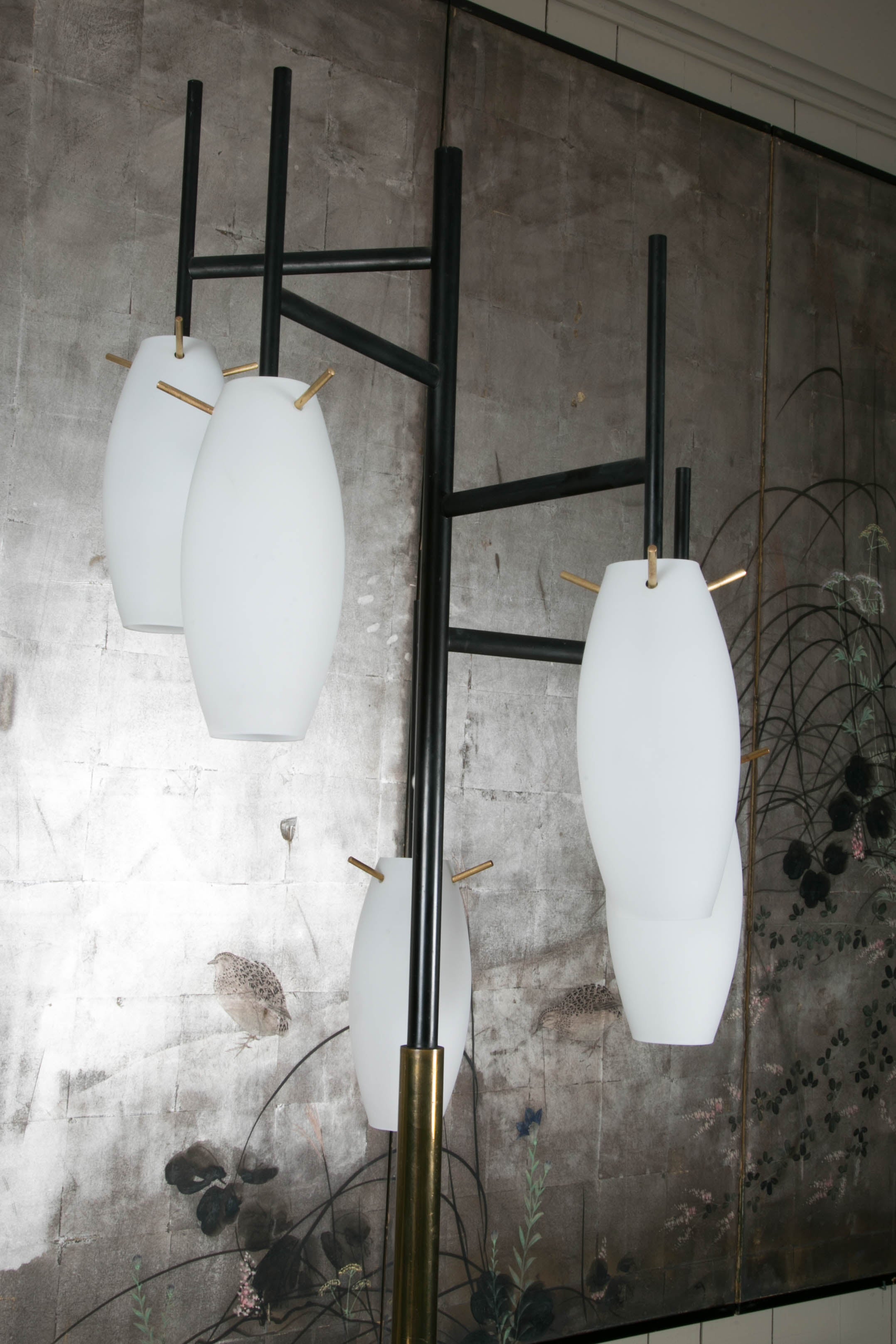 Arredoluce Tall Floor Lamp with Opaline Glass Shades and Marble Base, 1955 In Good Condition In Paris, FR