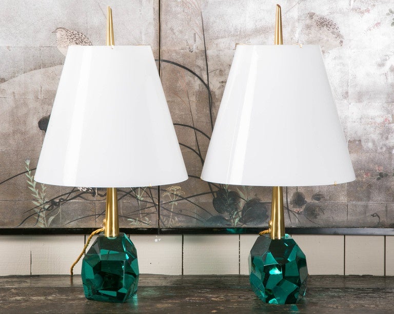 Contemporary Rare Pair of Murano Glass Table Lamps Signed by Roberto Giulio RIDA For Sale