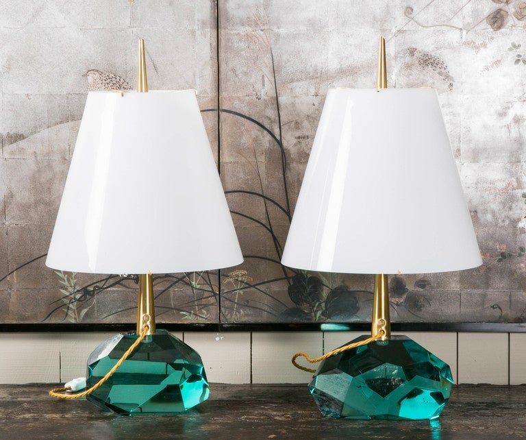 Rare Pair of Murano Glass Table Lamps Signed by Roberto Giulio RIDA For Sale 2