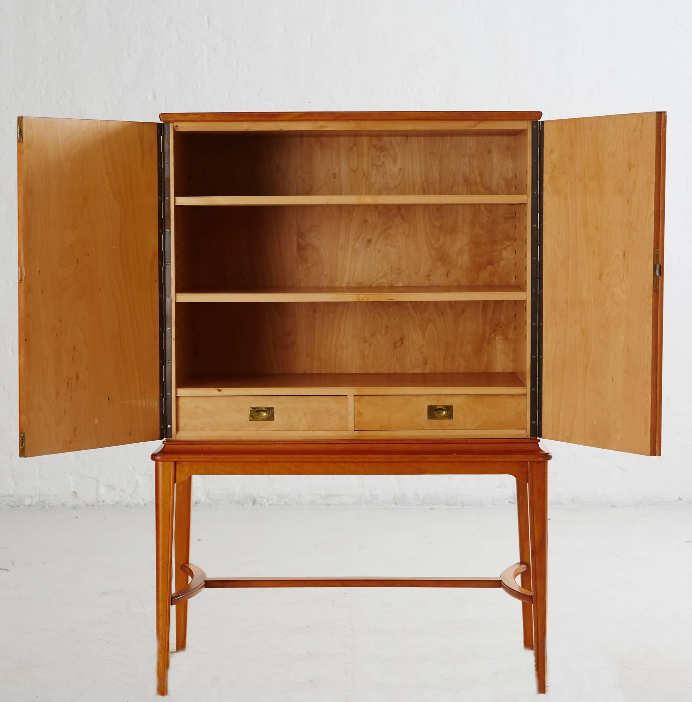 Scandinavian Modern Swedish Wooden Cabinet, Upholstered with Etchings of 