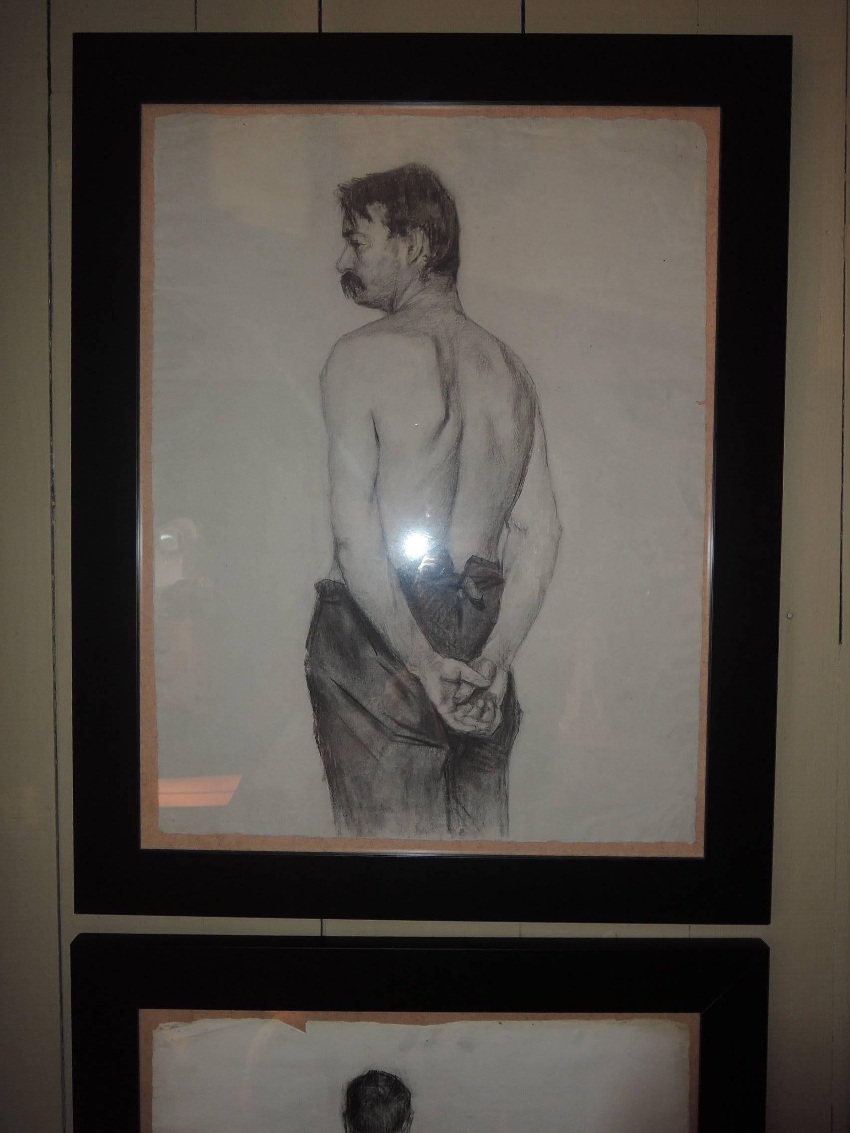 Academy Charcoal Studies of Mens by Swedish Artist, circa 1800 For Sale 2
