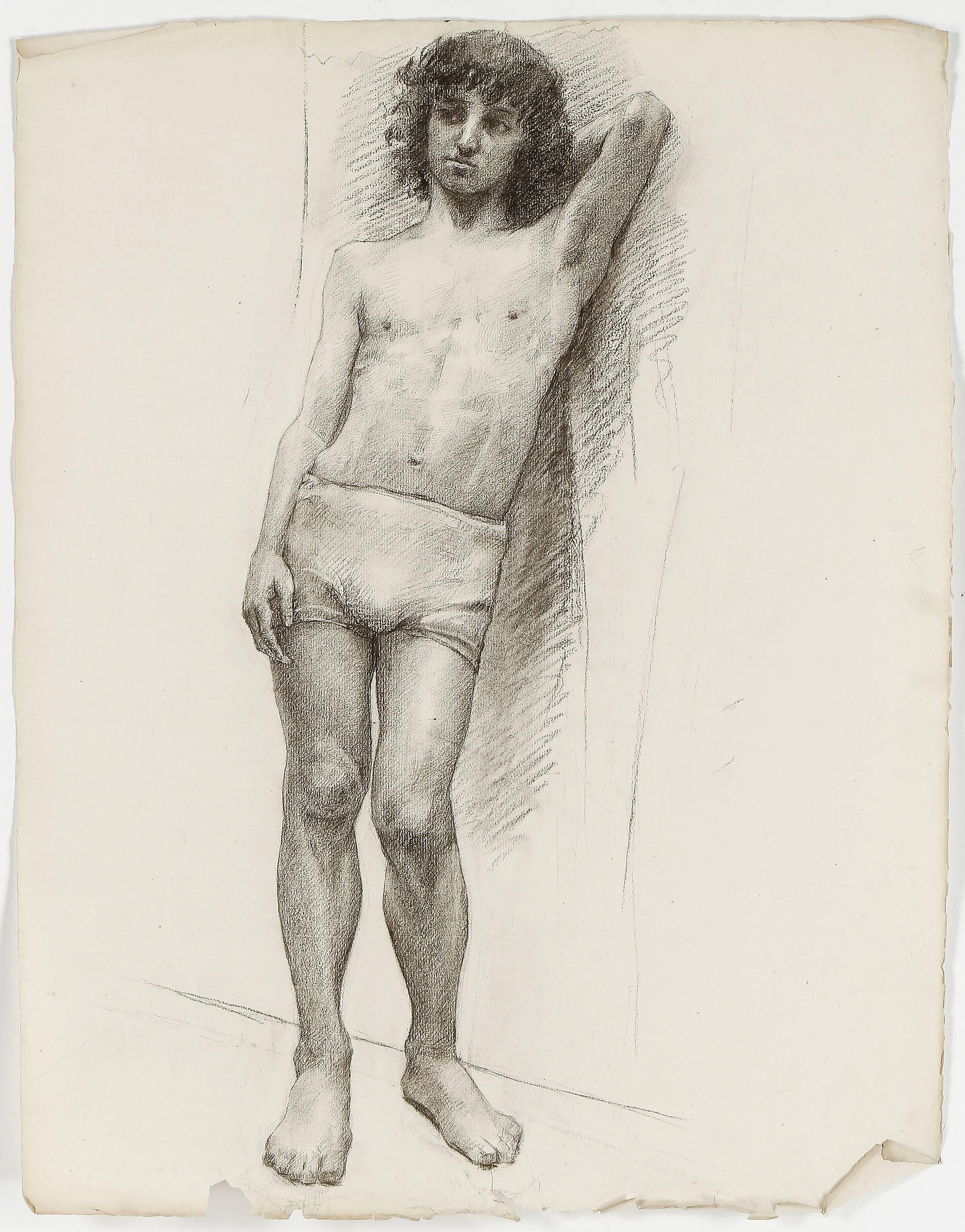 Painted Academy Charcoal Studies of Mens by Swedish Artist, circa 1800 For Sale