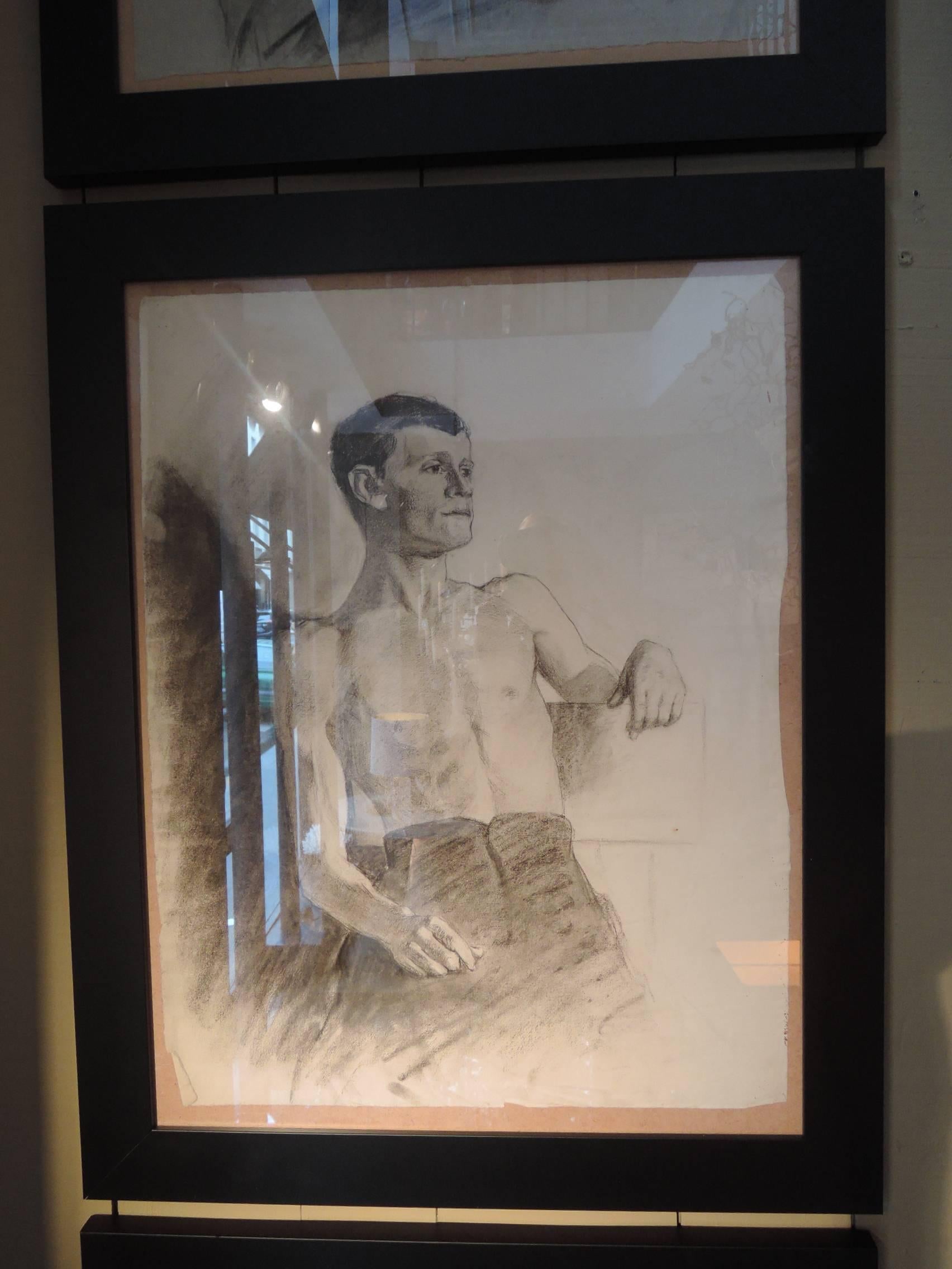 Paper Academy Charcoal Studies of Mens by Swedish Artist, circa 1800 For Sale