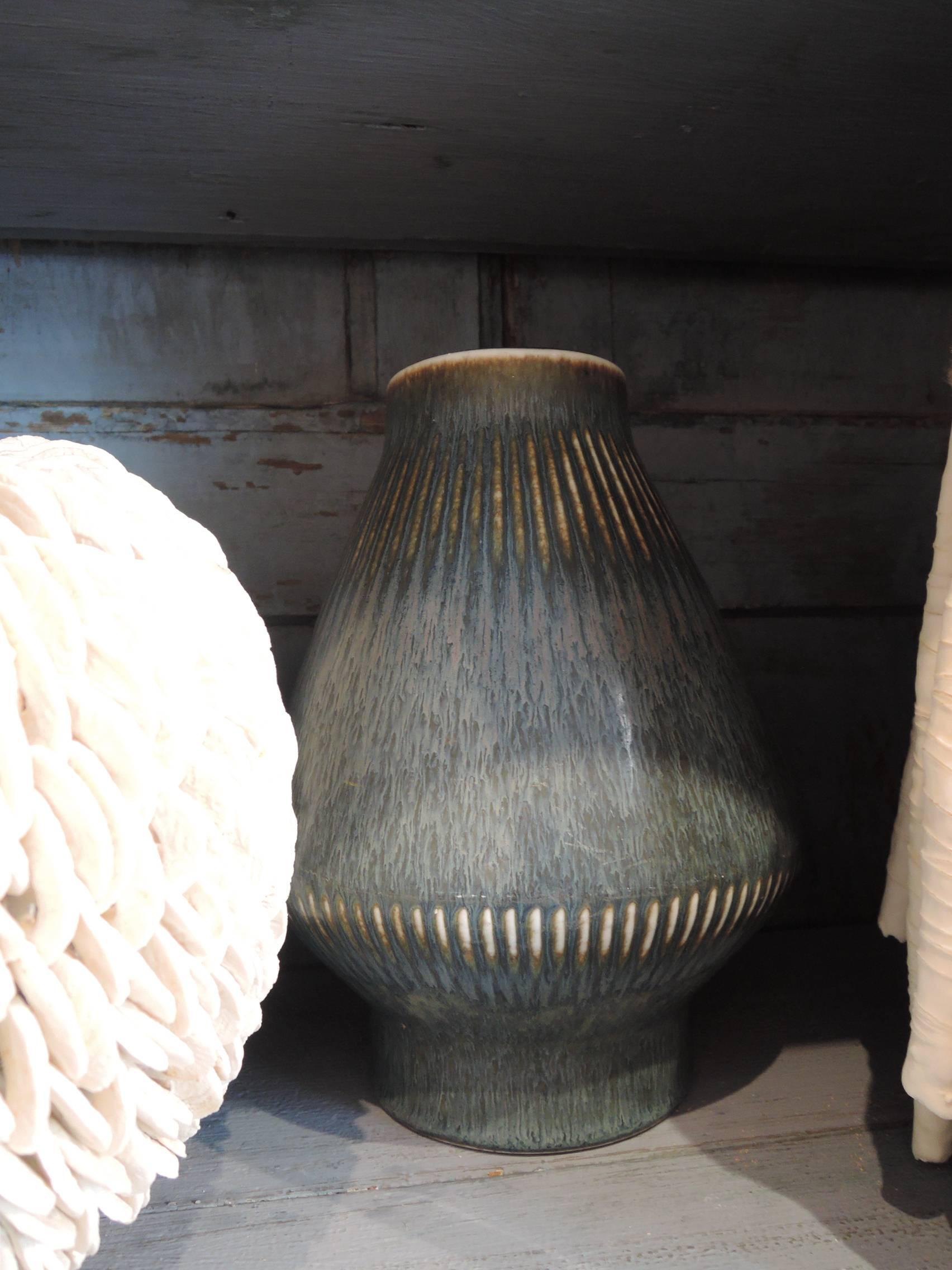 Swedish Carl-Harry Stalhane Stoneware Vase with Blue Glaze, circa 1950 For Sale