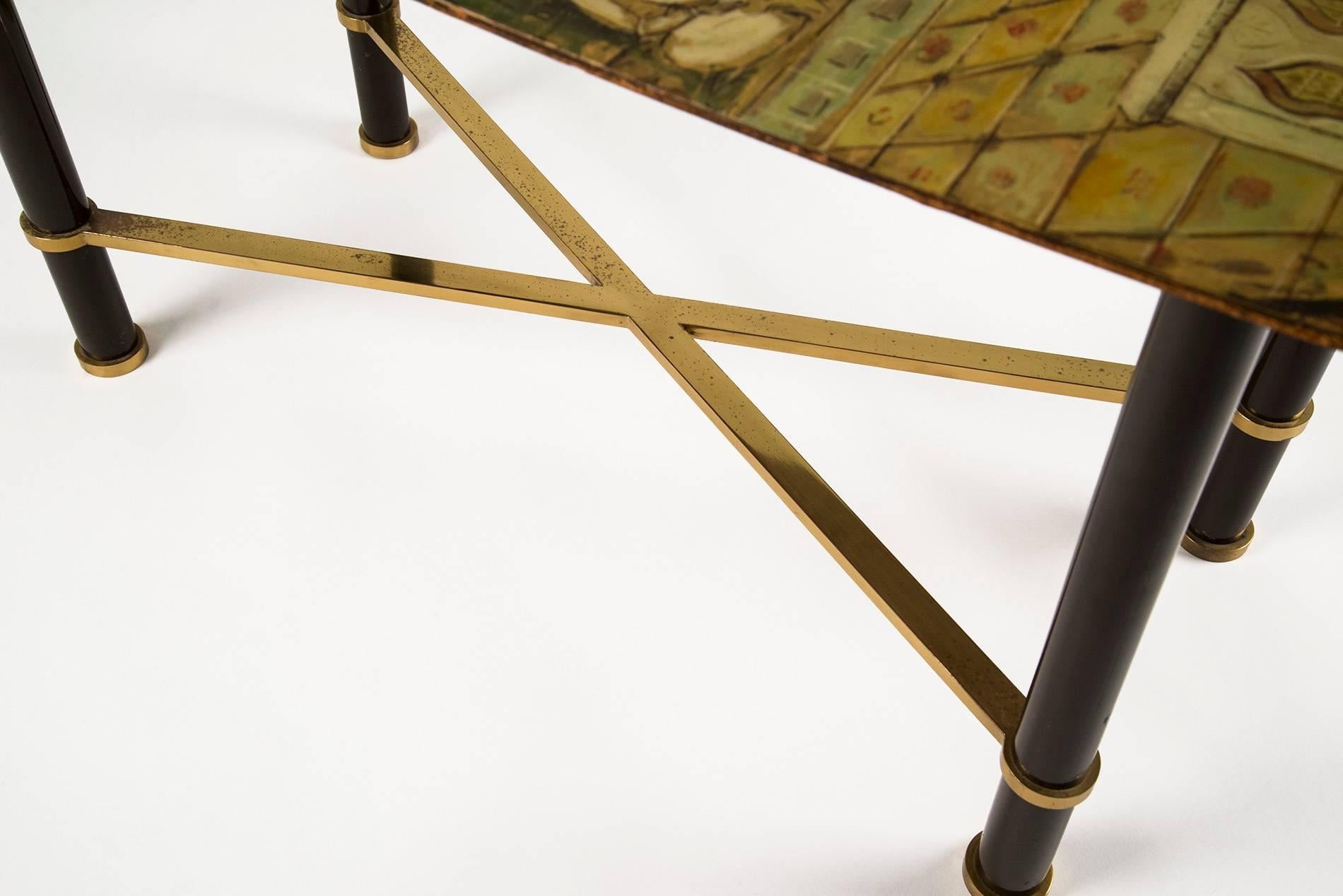 Mid-Century Modern Extraordinary Hand-Painted Low Table by Decalage, Turin, 1956