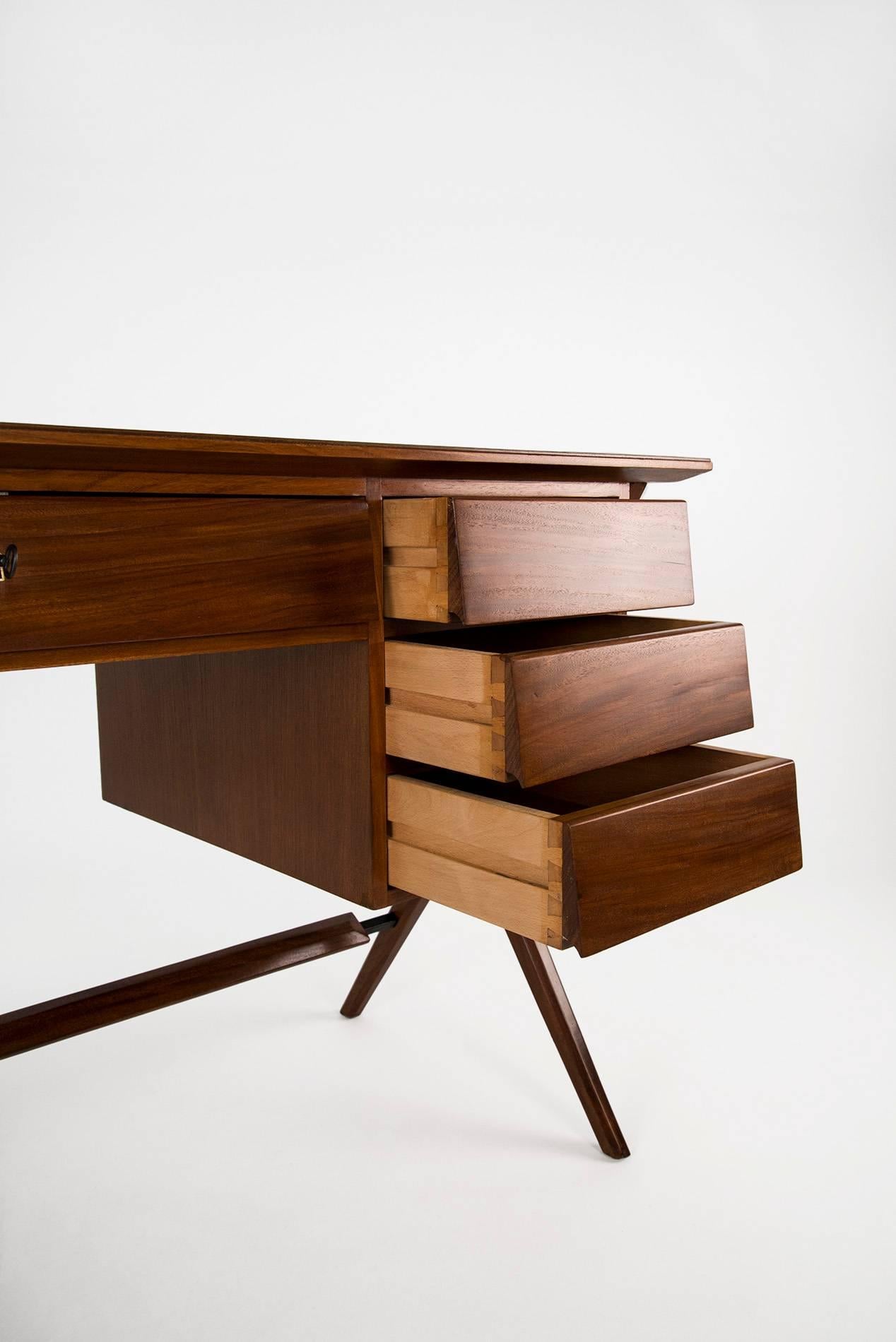 Formica Pair of Impressive Mahogany Desks, Italy, 1950s