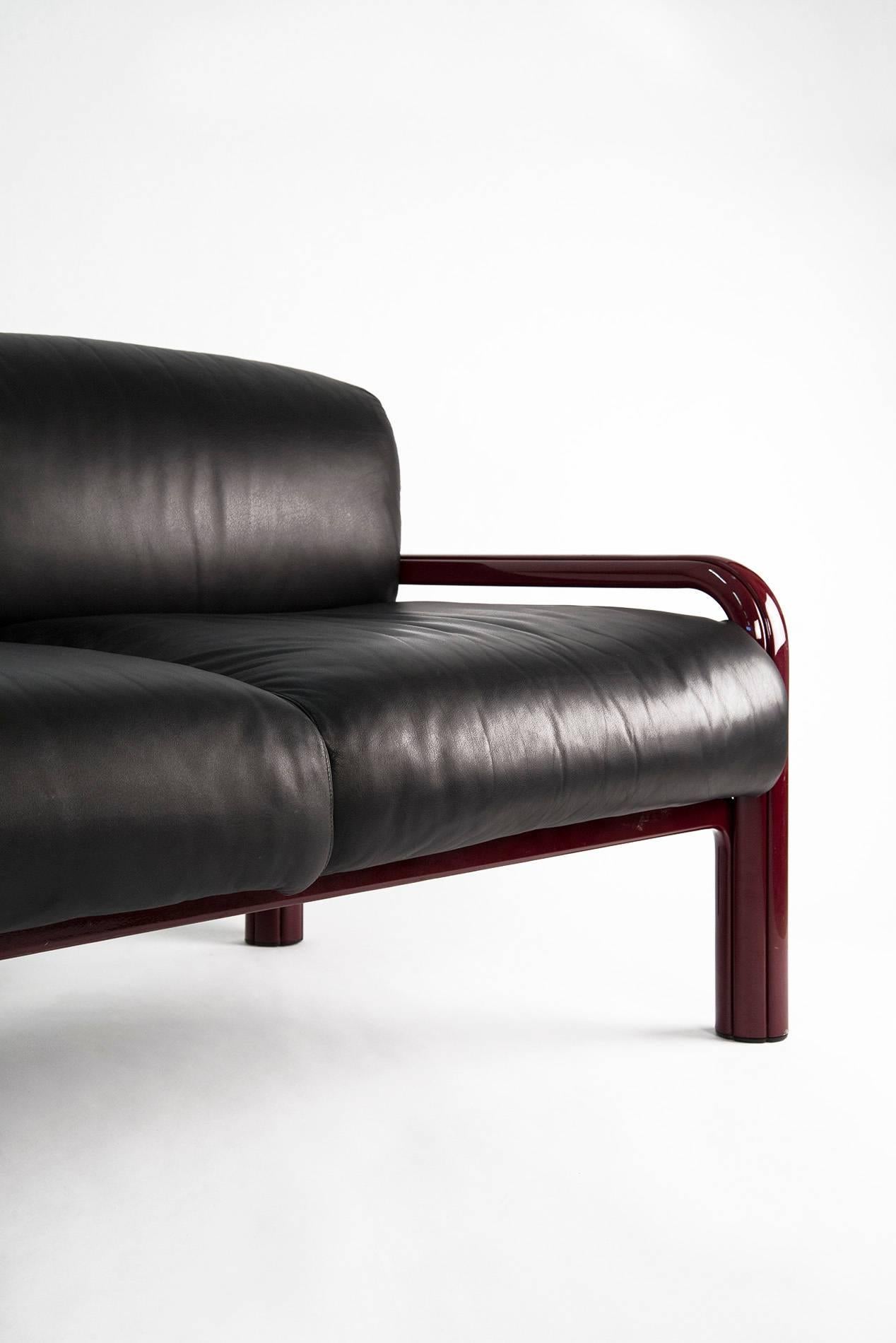Mid-Century Modern Three-Seat Leather Sofa by Gae Aulenti for Knoll, 1976