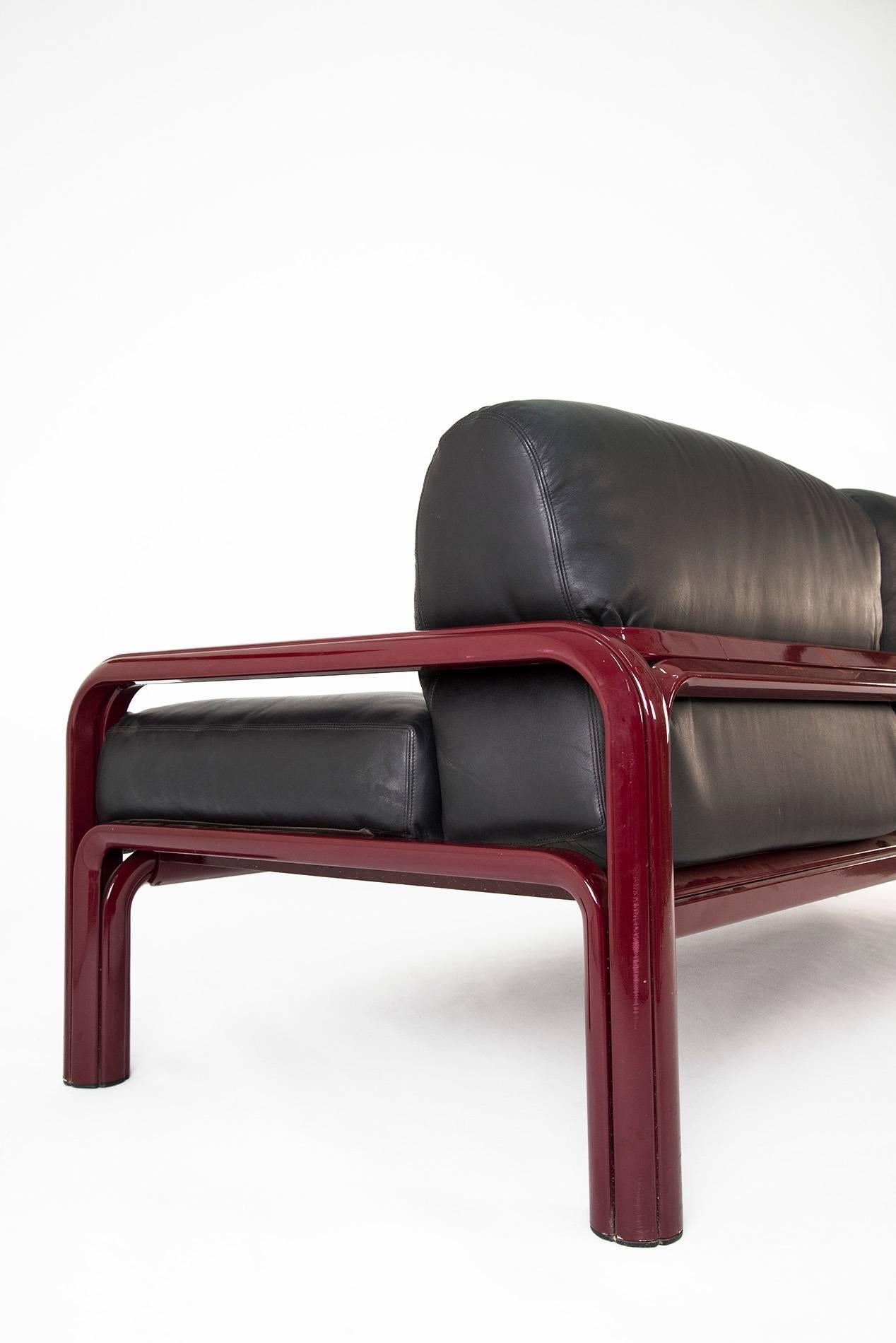 Three-Seat Leather Sofa by Gae Aulenti for Knoll, 1976 In Good Condition In Milan, IT