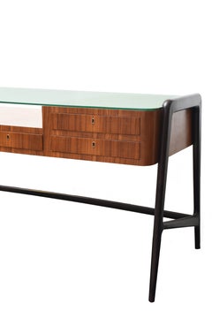 Vito Latis Midcentury Ebonized and Striped Wood and Glass Italian Desk, 1950s