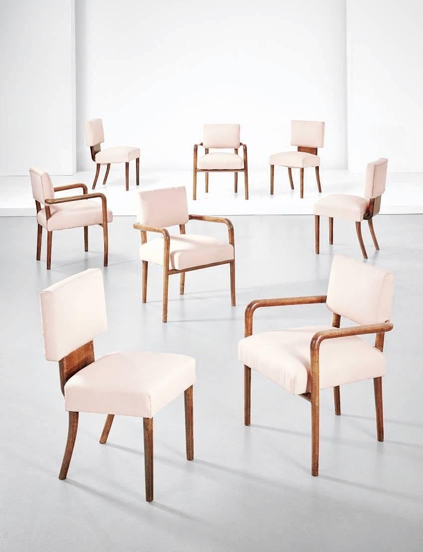 Fabric Gino Levi Montalcini Set of Four Chairs and Four Armchairs, 1938