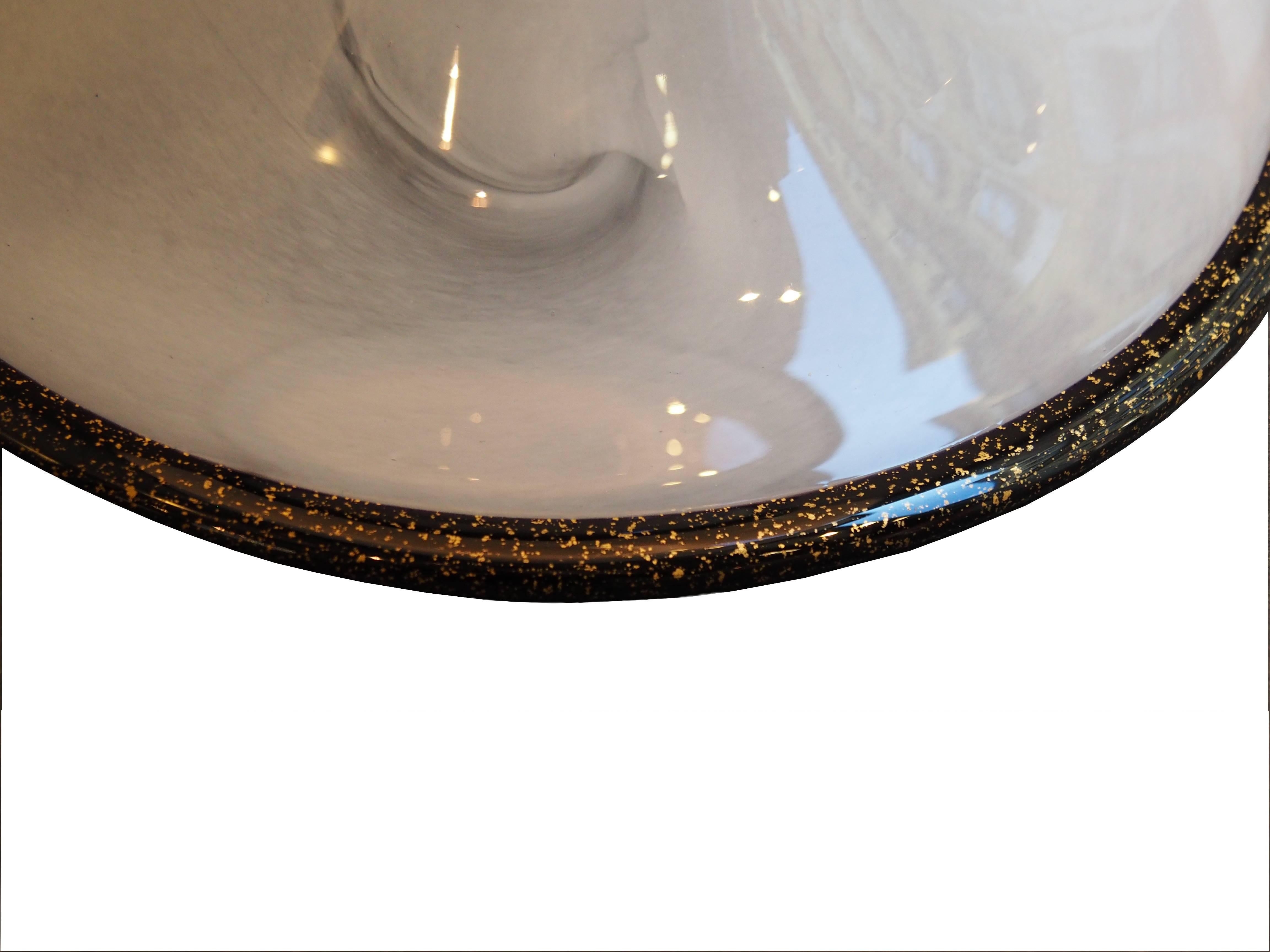 Italian Barovier and Toso Murano Glass Table Lamp with Black and Golden Leaves Details For Sale