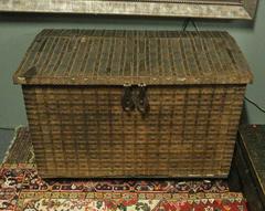 Antique Armored Industrial Style Metal Chest or Trunk