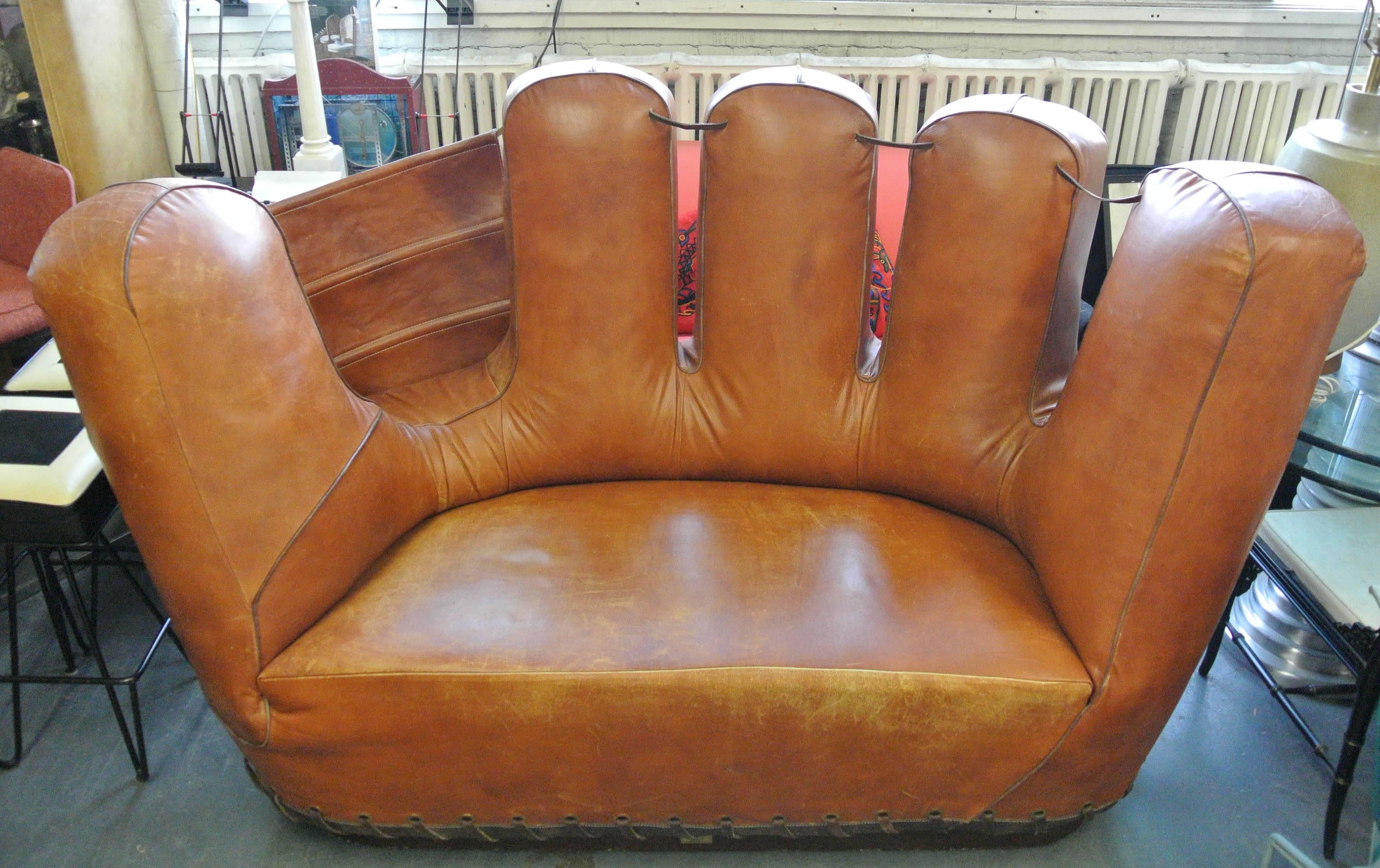 American Stiles Brothers Leather Baseball Glove Sofa For Sale