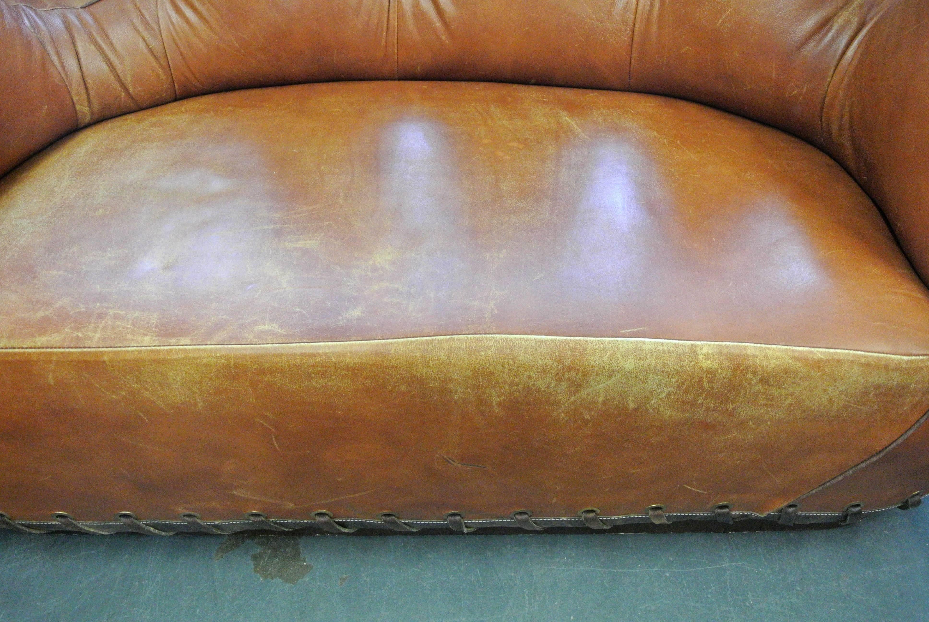 Stiles Brothers Leather Baseball Glove Sofa For Sale 2