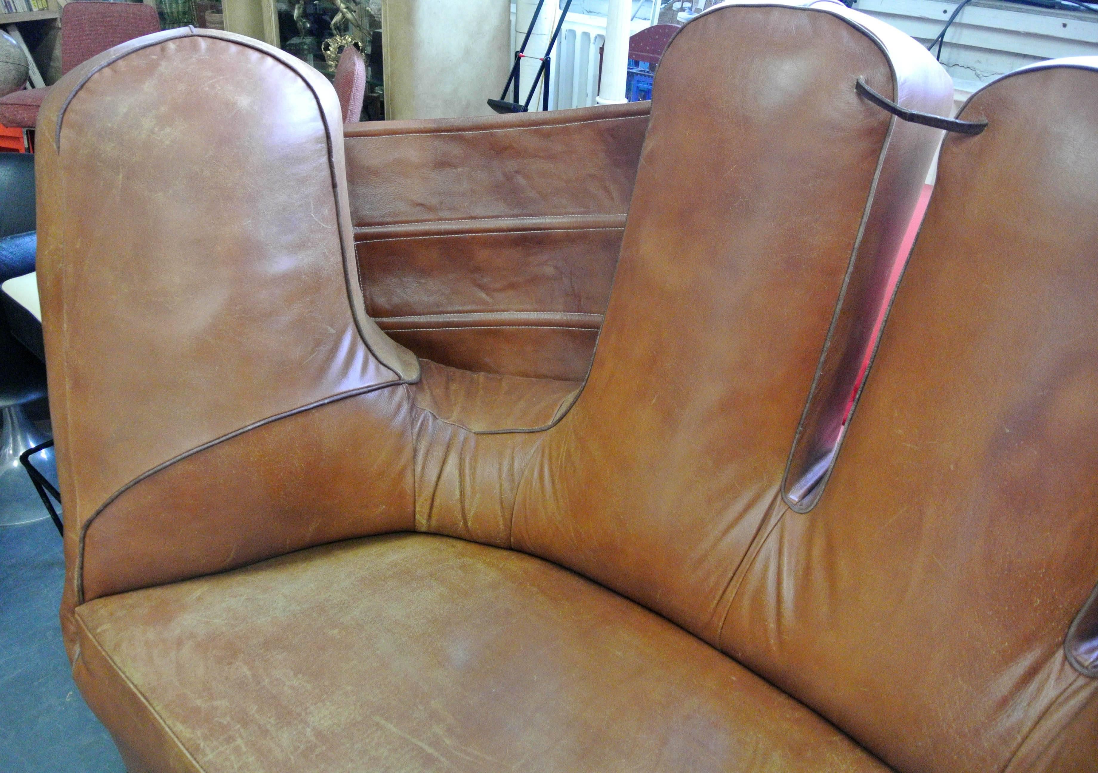 Stiles Brothers Leather Baseball Glove Sofa In Excellent Condition For Sale In Minneapolis, MN