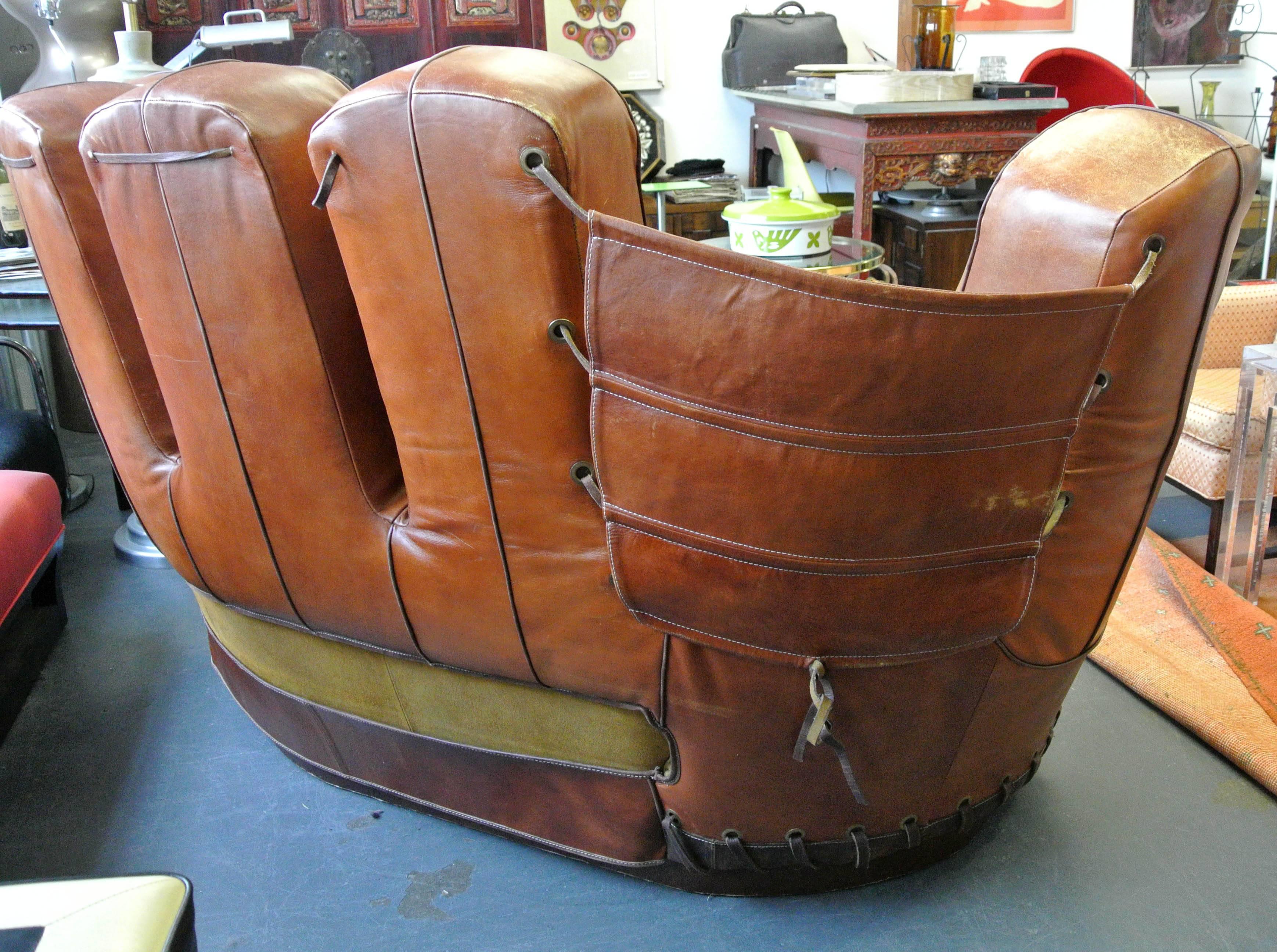 Late 20th Century Stiles Brothers Leather Baseball Glove Sofa For Sale