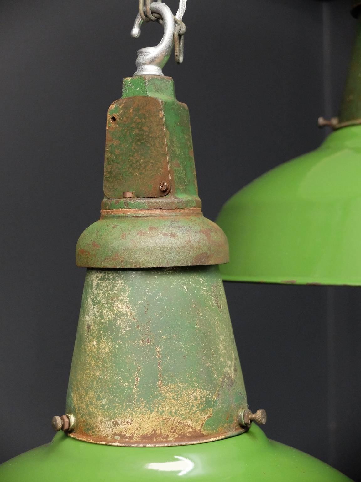 Green Industrial Pendants by Wardle of Manchester In Fair Condition For Sale In Llandudno, Conwy