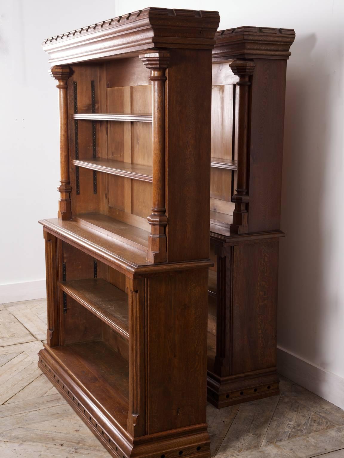 Oak Pair of Gothic Bookcases For Sale