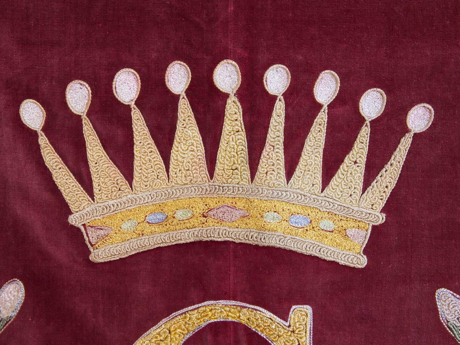 Victorian Embroidered Velvet Banner