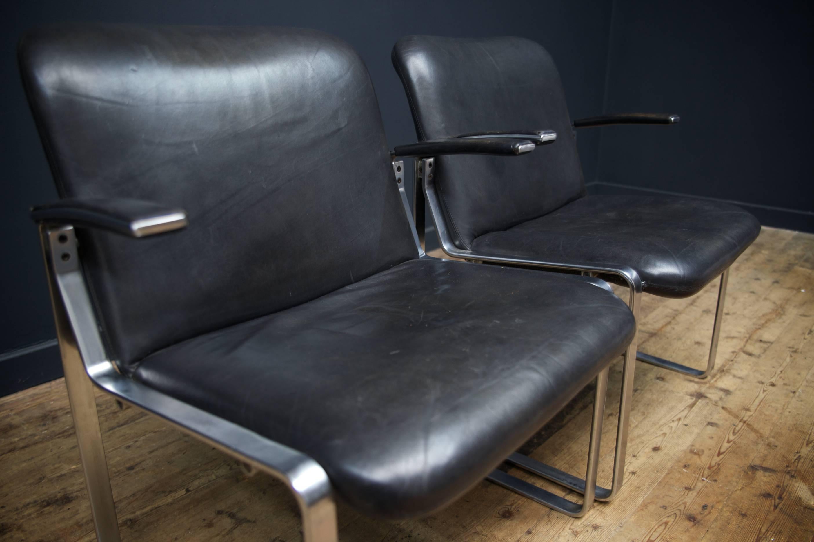 Black Leather Armchairs In Excellent Condition In Llandudno, Conwy