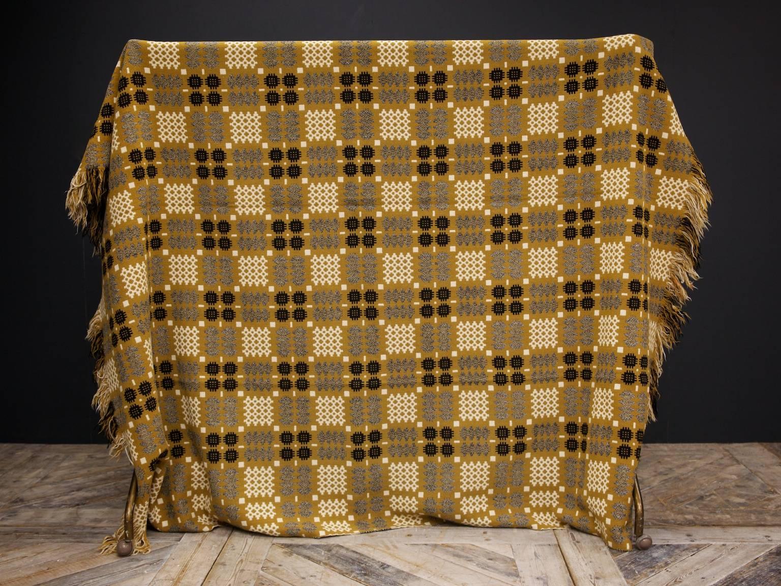 Mid-20th Century Gold and Black Welsh Blanket