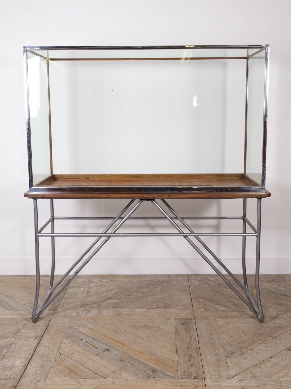 Glass Chromed Museum Display Cabinet For Sale