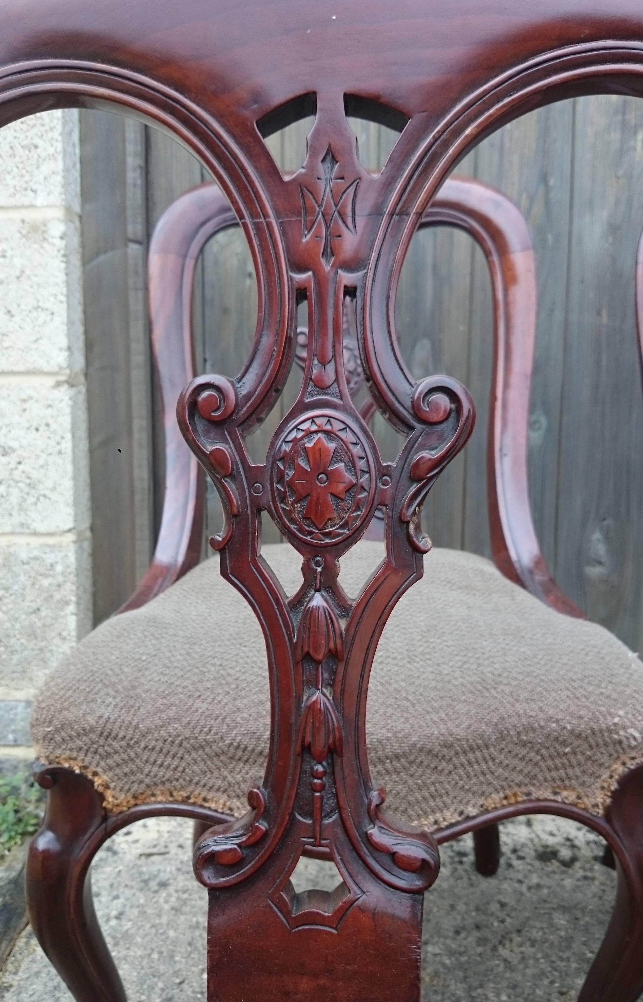 English Set of Ten Victorian Mahogany Asthetic Movement Dining Chairs For Sale